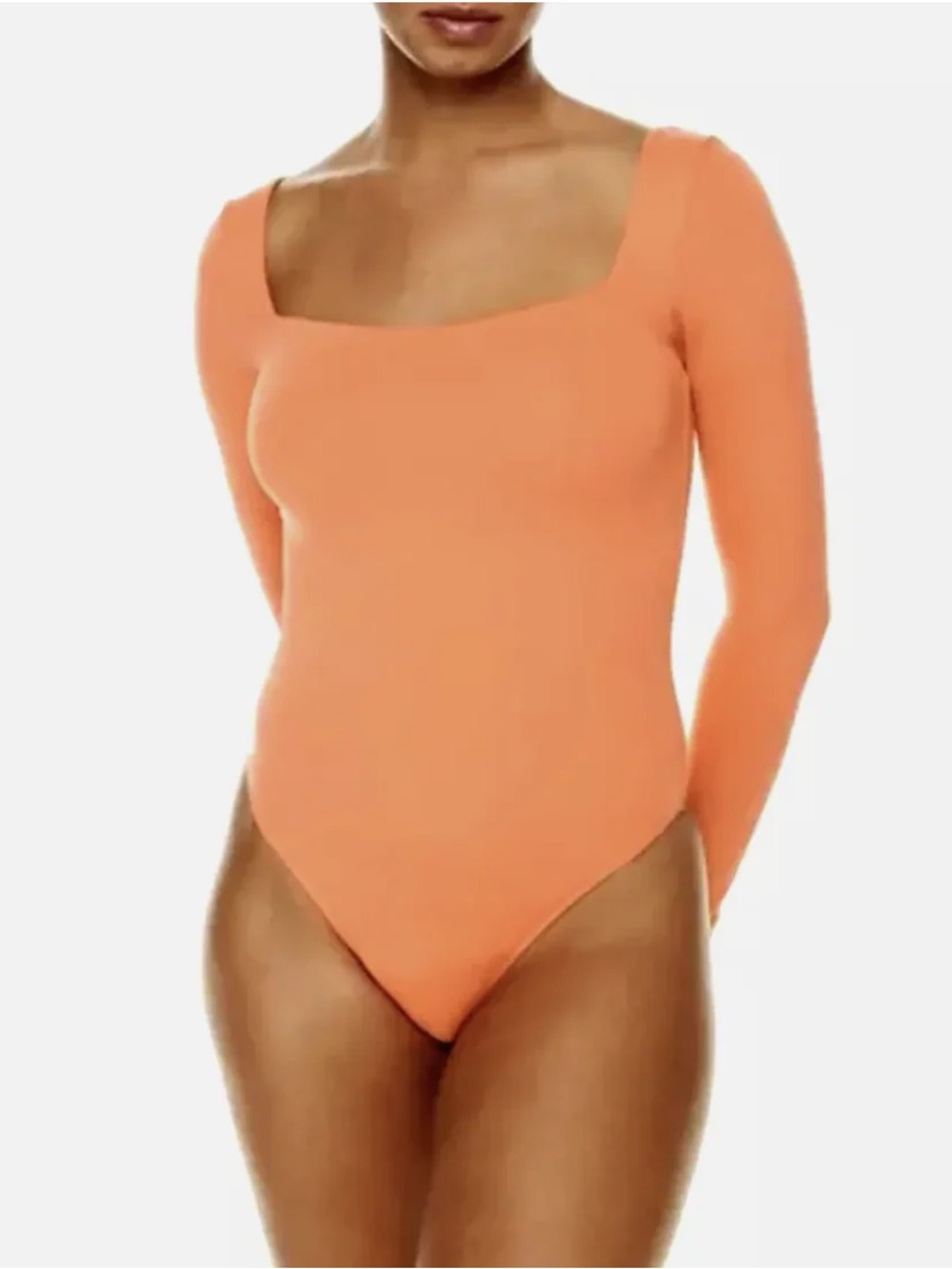 NWT Babaton Long-Sleeve Square-Neck Bodysuit - Coral Orange